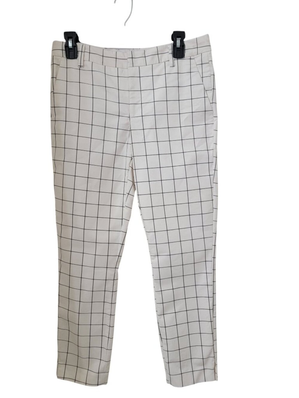 Joe Fresh Size 4 White w/ Black Windowpane Pattern Stretch Cigarette Pants